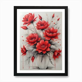 Red Flowers In A Vase 1 Art Print