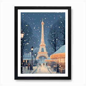 Winter Travel Night Illustration Paris France 3 Art Print