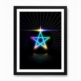 Neon Geometric Glyph in Candy Blue and Pink with Rainbow Sparkle on Black n.0321 Art Print