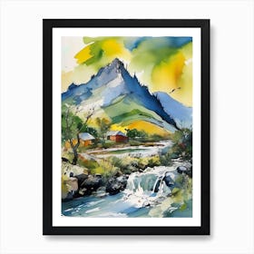 Watercolor Of A Mountain Stream Art Print