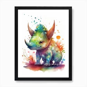 Triceratops Cute Dinosaur Watercolour 2 Art Print