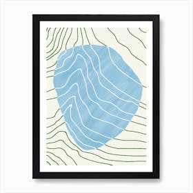 Abstract Composition, Light Blue Rock & Green Thin Waves Art Print