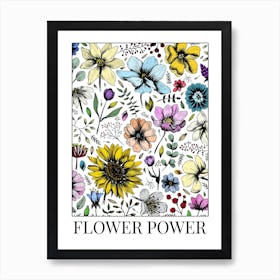 Multi-colour Fineliner Flower Power Art Print