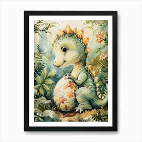 Baby Dinosaur Hatching From An Egg Storybook Style 2 Art Print