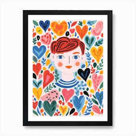 Spring Inspired Heart Pattern Illustration Of Person 4 Art Print