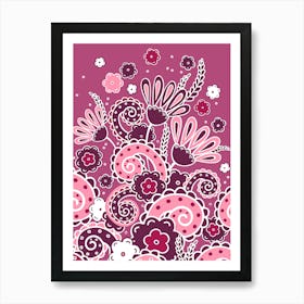 Doodles, Spring Garden, Pink version Art Print