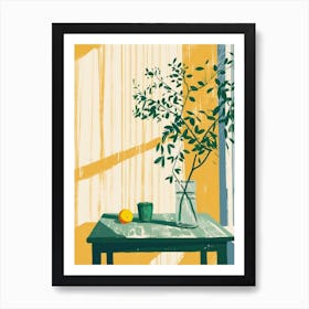 Green Flowers On A Table   Contemporary Illustration 2 Art Print