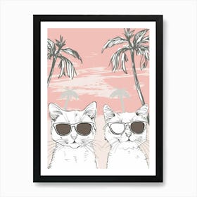 Two Cats On The Beach Vector Art Print