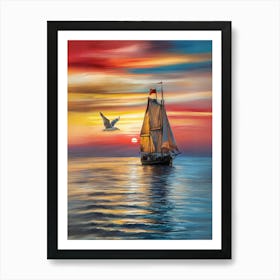 Sailboat At Sunset 2 Art Print