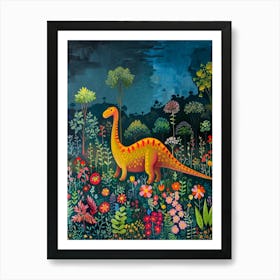 Dinosaur In The Meadow Painting 4 Art Print