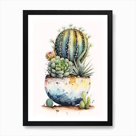 Watercolor Cactus Ball Houseplants Art Print