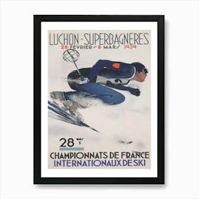 Luchon-Superbagneres France, Vintage Downhill Skier Art Print