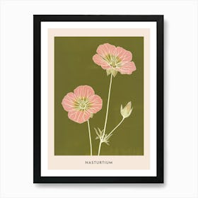 Pink & Green Nasturtium 3 Flower Poster Art Print