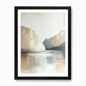 Contemporary Mountain Landscape Abstract Art In A Calm Beige And White Color Palette Art Print