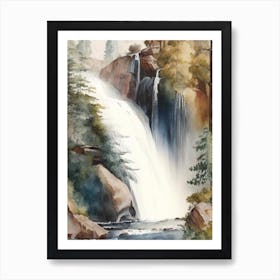 Sutherland Falls, United States Water Colour  (1) Art Print