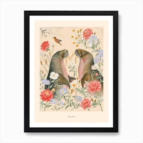 Folksy Floral Animal Drawing Walrus 2 Poster Art Print