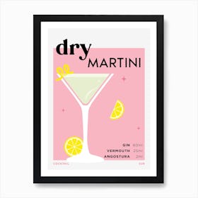 Dry Martini in Pink Cocktail Recipe Art Print