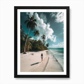 Woman Walking On The Beach Art Print