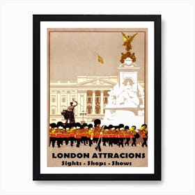 London Attractions, Vintage Travel Poster Art Print