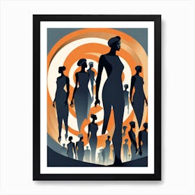 They are In power , vector art, women, minimalist vector art, woman empowerment, independent women, change in the world, change, shades of grey, grey and orange  Art Print