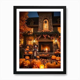 Autumn Decor Layout Integrates Thanksgiving And Halloween Themes Spooky Pumpkins Nestled Between C (1) Art Print