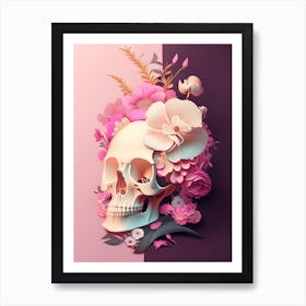 Skull With Celestial 1 Themes Pink Vintage Floral Art Print