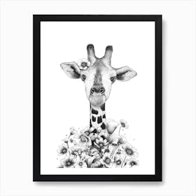 Giraffe In Flowers Art Print