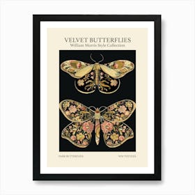 Velvet Butterflies Collection Dark Butterflies William Morris Style 2 Art Print