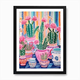 Cactus Painting Maximalist Still Life Ferocactus Cactus 3 Art Print