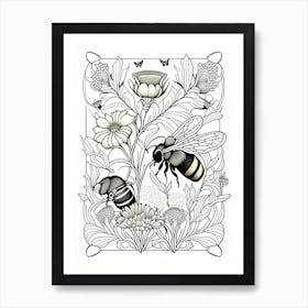 Bees 3 William Morris Style Art Print