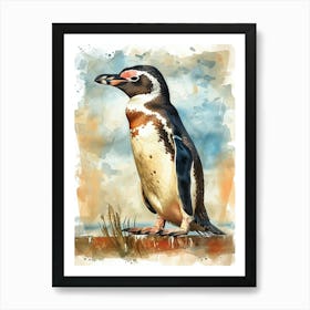 Humboldt Penguin Stewart Island Ulva Island Watercolour Painting 2 Art Print