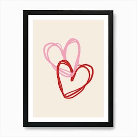 Pink and Red Love Hearts Art Print