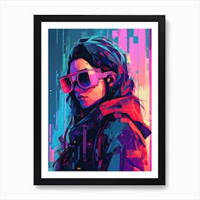 Girl In Glasses, cyberpunk Art Print