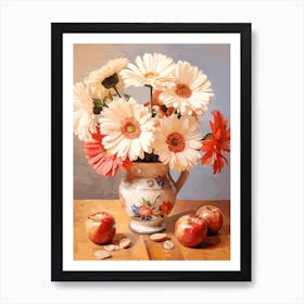 Gerbera Daisy Flower And Peaches Still Life Painting 1 Dreamy Art Print