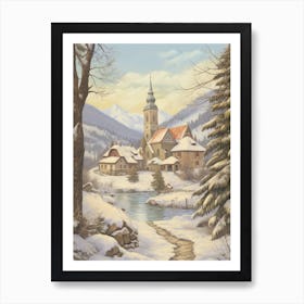 Vintage Winter Illustration Transylvania Romania 4 Art Print