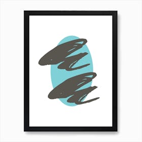Teal Oval with Brown Scribbles Art Print