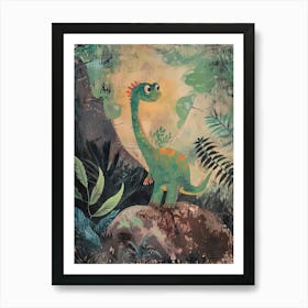 Cute Dinosaur By The Stream Watercolour Painting 1 Poster