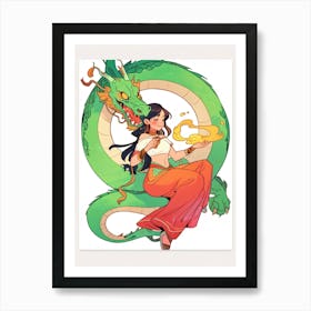 Asian Girl With Dragon 2 Art Print