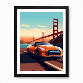 A Nissan Gt R In The Pacific Coast Highway Car Illustration 1 Art Print