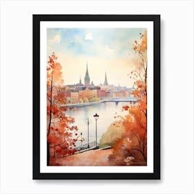 Stockholm Sweden In Autumn Fall, Watercolour 1 Art Print