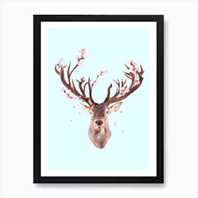 Cherry Blossom Deer Art Print