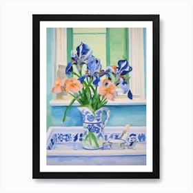 A Vase With Iris, Flower Bouquet 3 Art Print