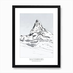 Matterhorn Switzerland Italy Line Drawing 2 Poster Art Print