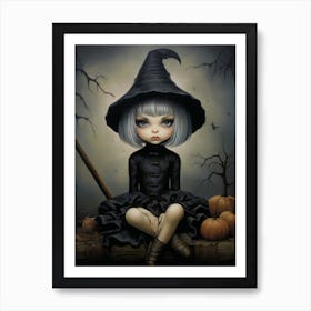Halloween little blonde witch Art Print