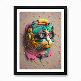 Cat With Headphones 6 Art Print