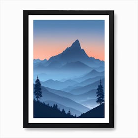 Misty Mountains Vertical Composition In Blue Tone 90 Art Print