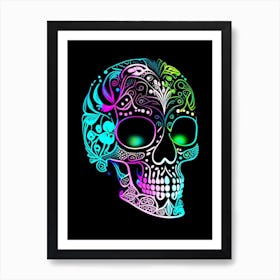 Skull With Neon Accents 2 Doodle Art Print