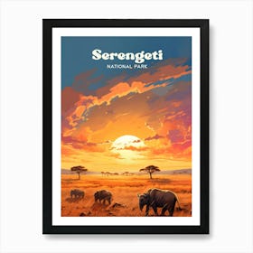 Serengeti National Park Tanzania Wildlife Animals Travel Illustration Poster