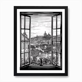 Window View Of Edinburgh Scotland   Black And White Colouring Pages Line Art 3 Art Print