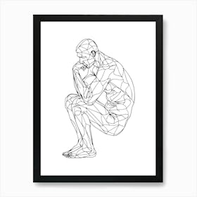 Thinker Statue Minimalist Line Art Monoline Illustration Art Print